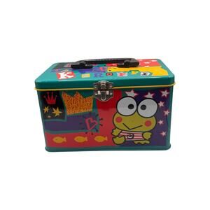 Vintage Sanrio Keroppi Lunch Box Metal Tin with Handle and Latch 1996 RARE